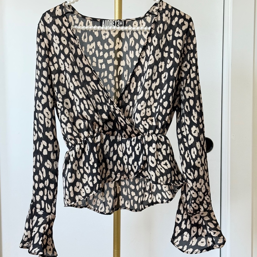 Audrey 3+1 Ruffled Leopard Print Wrap Blouse